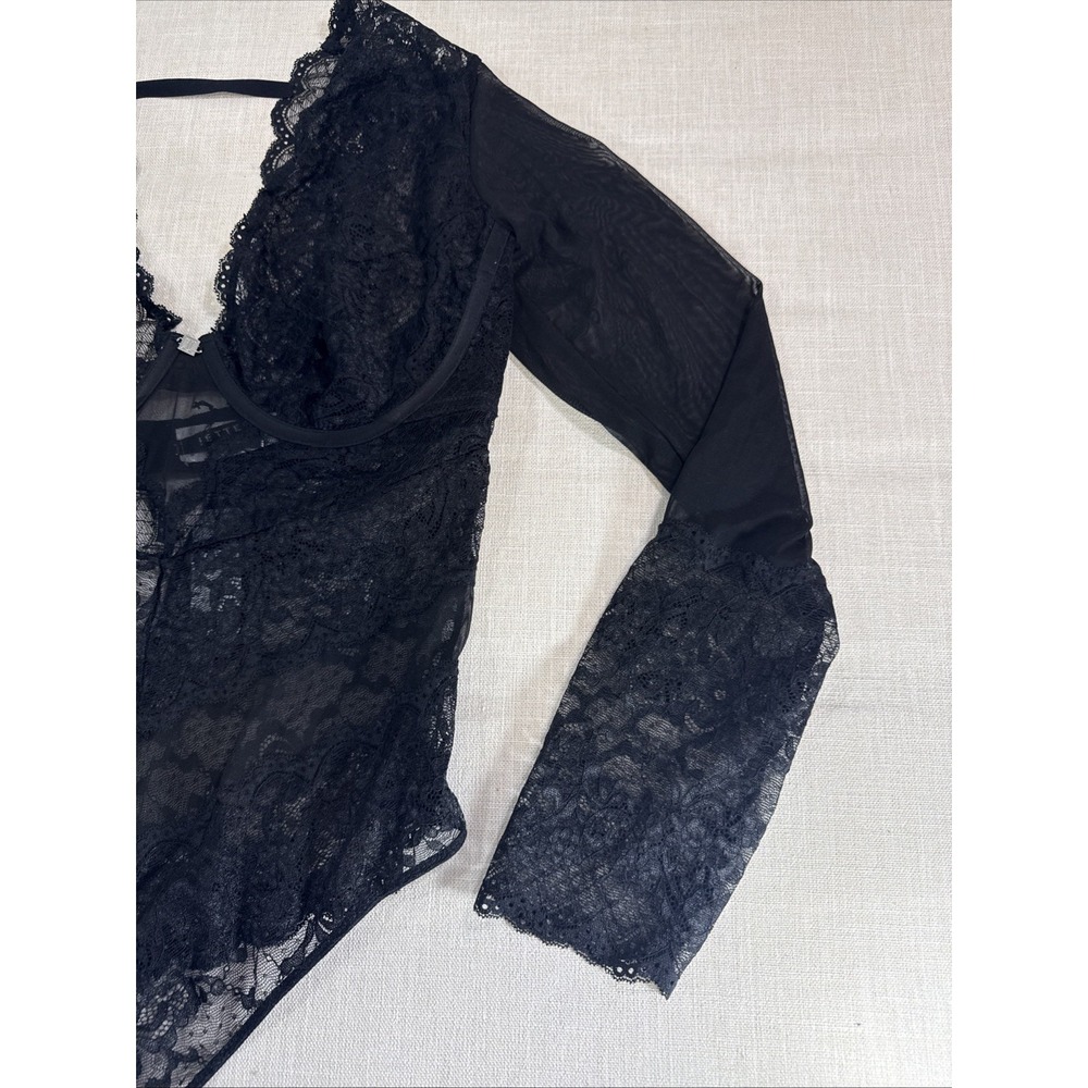Jette Bodysuit Womens 38D Black Lace Sheer Underwire Unlined Lingerie Sexy Disco - Picture 6 of 12